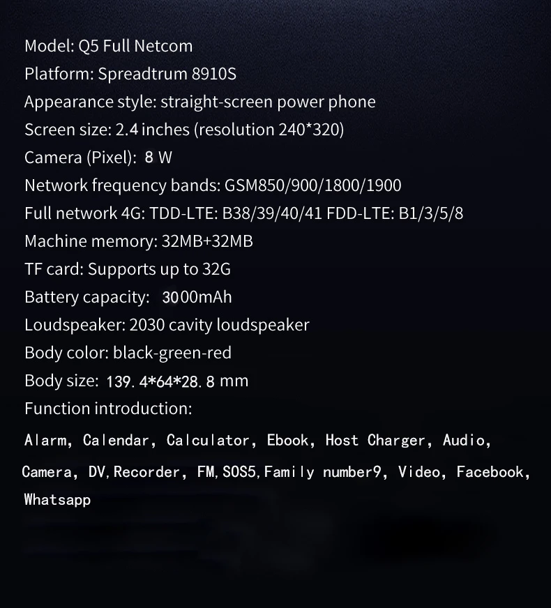 YEEMI Q5 4G Button Phone 2.4inches Dual SIM Card HD Call Camera FM LED Flashlight LTE Type-C Triple-proof Outdoor Mobile Phone