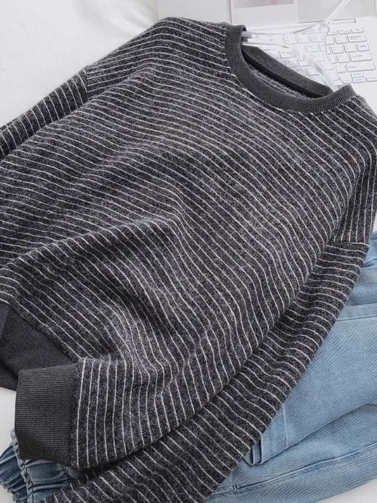 

Женская толстовка с круглым вырезом на флисовой подкладке, свободного кроя, утепленная, осенне-зимняя, модная, в полоску, с цветовыми блоками, теплая, для ношения в качестве внутреннего слоя, парный топ