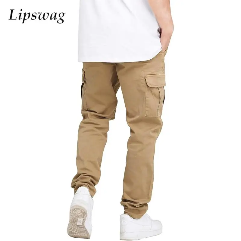 

Модные мужские брюки-карго на открытом воздухе, осенние повседневные тонкие прямые брюки, мужская уличная одежда, весенние стильные однотонные брюки с несколькими карманами