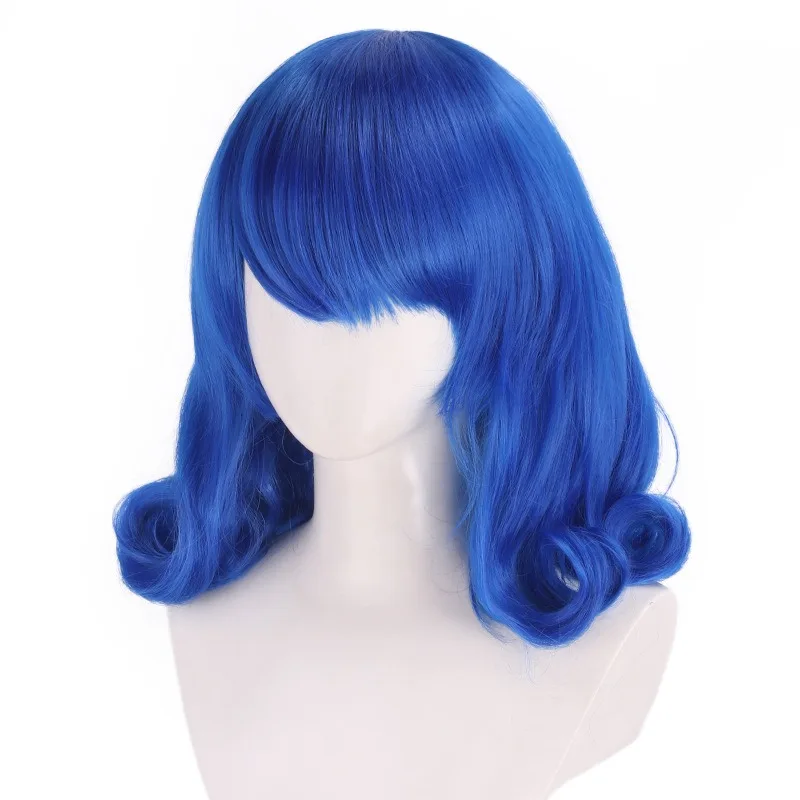 Juvia Lockser – perruque de rôle Anime Fairy Tail Cos, couvre-chef de personnage de sorcier, couvre-chef de fête, cheveux courts bouclés bleu foncé