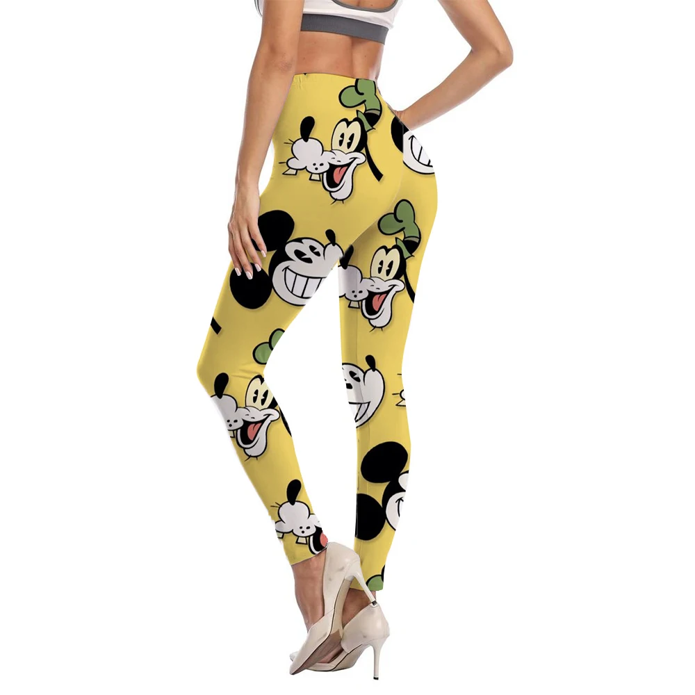 Mickey Mouse print Casual elastic elastic waist slim-fit leggings Home out work travel Wearing comfortable leggings Pink