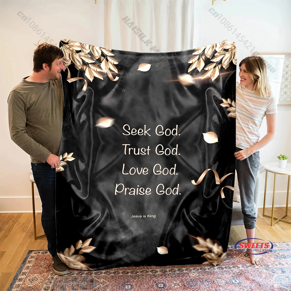 6 Sizes Christian Bible Verse Printed Flannel Fluffy Throw Camping Blanket for Family Friends Sofa Throw Thin Blanket Warm Gifts