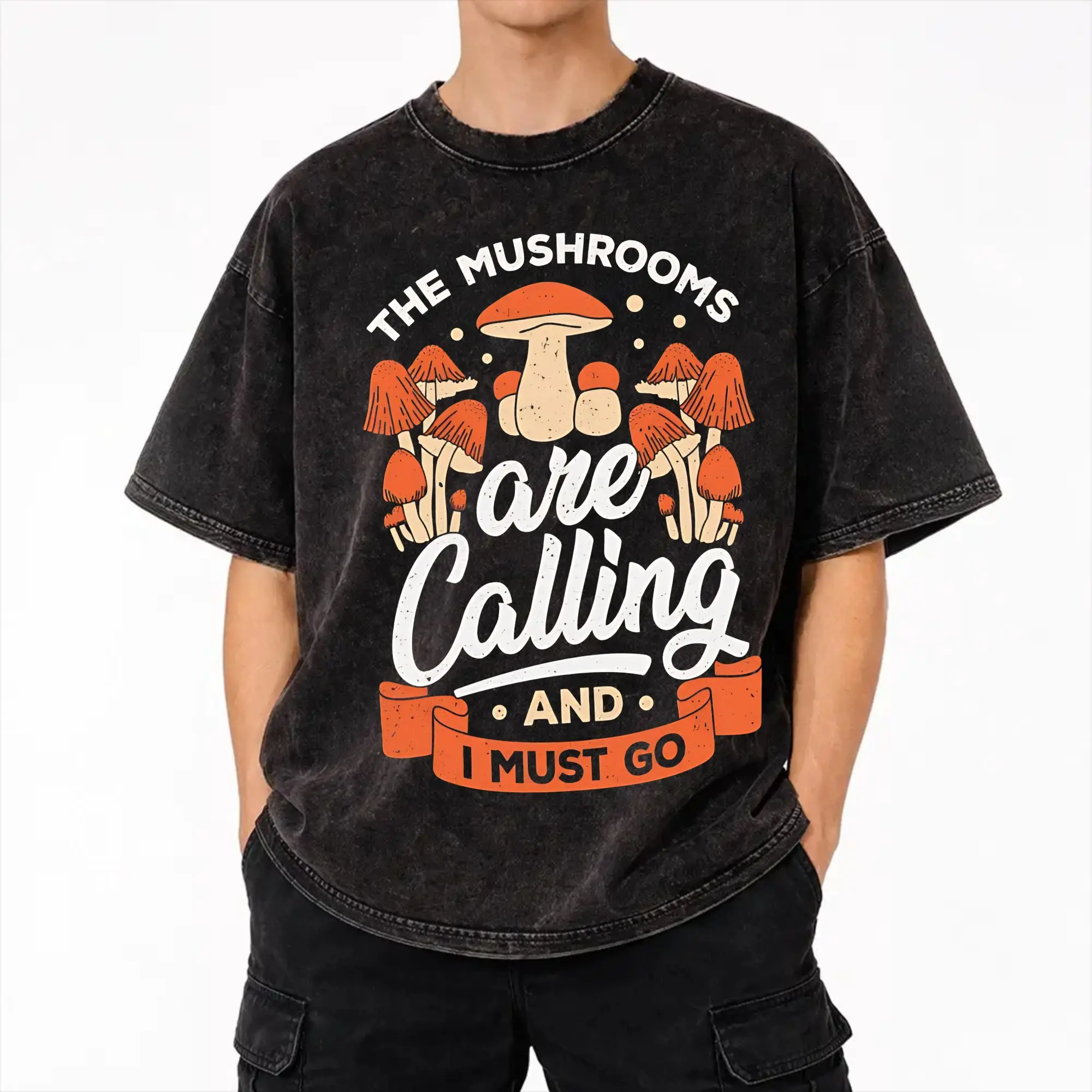 Mushrooms Are Calling Merch Washed T Shirts for Men Women Streetwear Hip Hop T-Shirt Summer  Tees Tops 100% Cotton