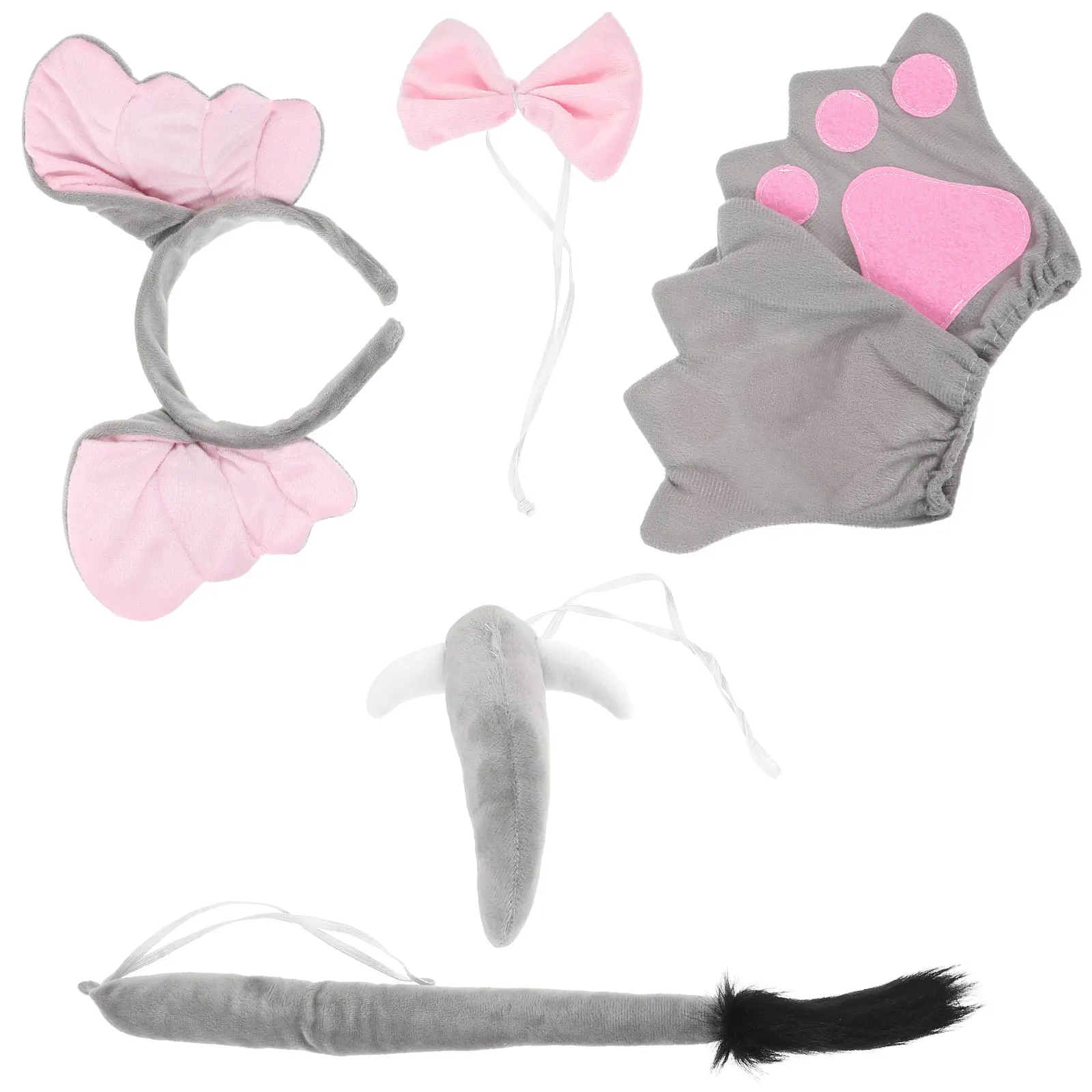 

1 set Elephant Headgear Costume Accessories Animal Ears Party Decorative Headband Set for Kids Cosplay Bday Xmas Grey Gloves