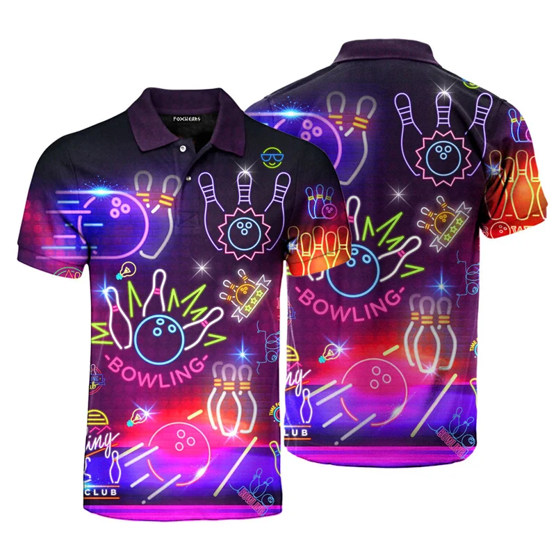 Colorful Light Printed Bowling Polo Shirt Unisex Sports Casual Personality T Shirts Lapel Button 2025 Unique Design Tee Top #1