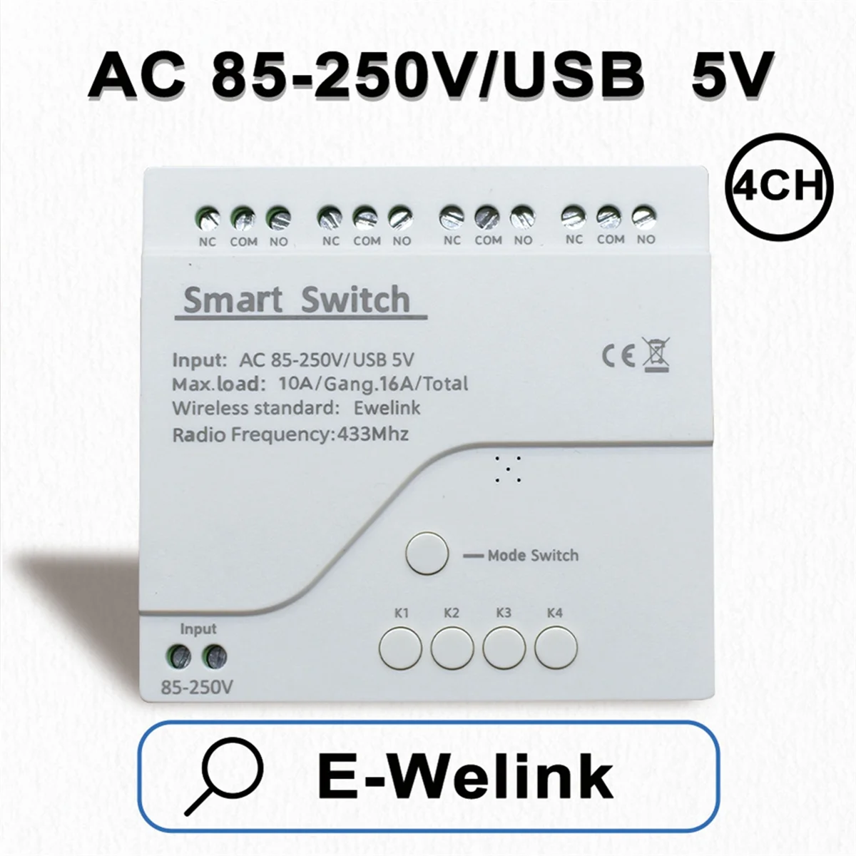 2025+  Smart Remote Control Wifi Switch Module 4CH AC 85-250V USB 5V Inching Self-Locking RF433 Receive 4 Way Relay