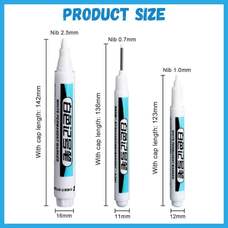 0.7/1.0/2.5Mm Witte Permanente Marker Pennen Markers Verfpen Voor Hout Steen Plastic Glas Meta Canvas Keramische Kunst Benodigdheden