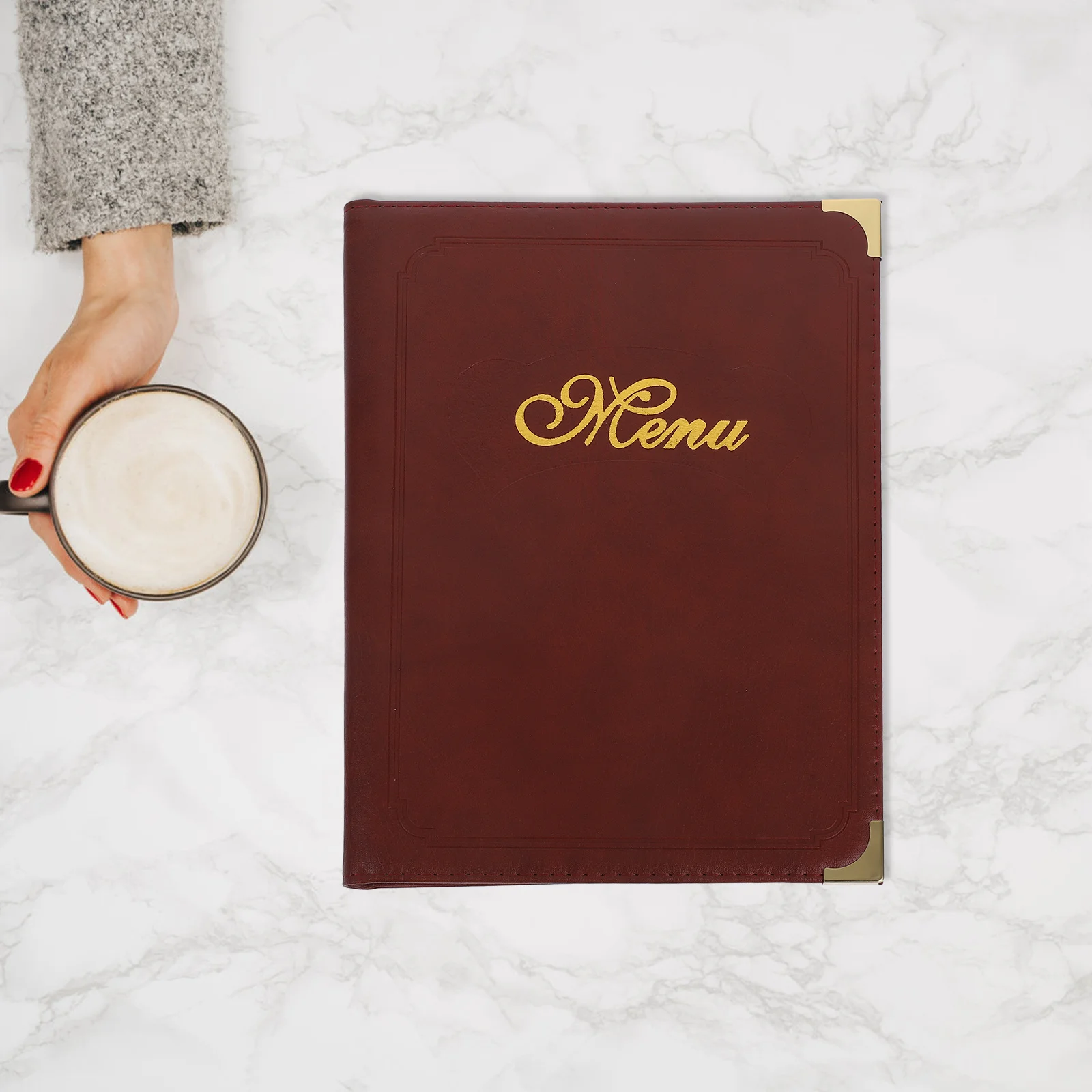 

PU Menu Sleeve Covers 7 Pages Restaurant Menu Holder Book Binder Bar Hotel Book Binder Cover