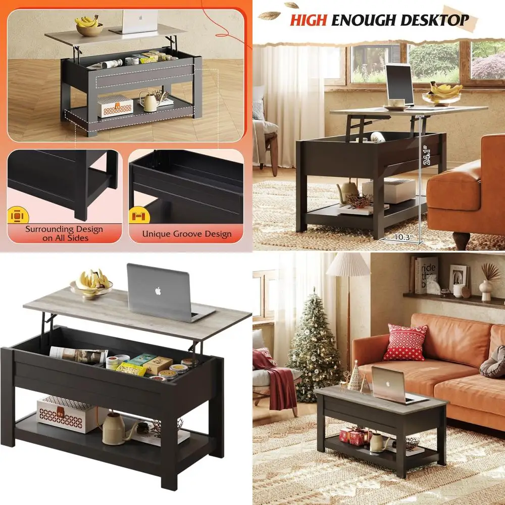 

39 Серый журнальный столик с подъемной столешницей и скрытым хранилищем для гостиной