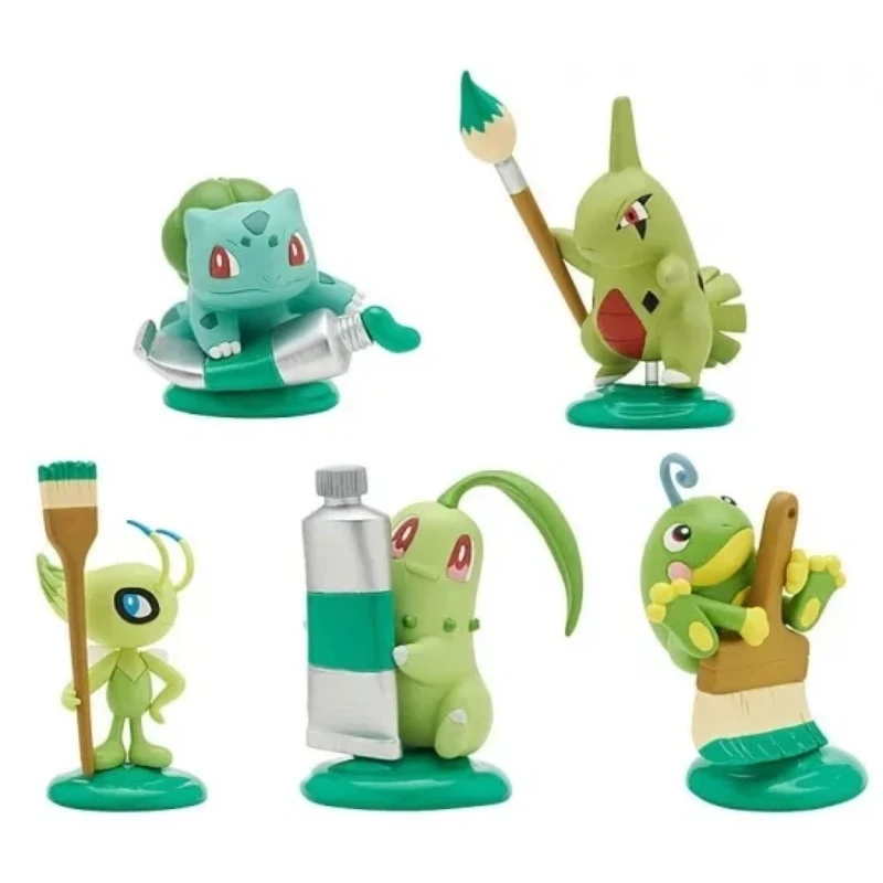 5pcs-set-pokemons-palette-green-series-bulbasaur-pupitar-chikorita-politoed-celebi-action-figure-doll-set-collectible-toys-gifts