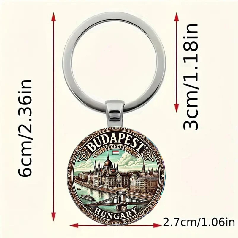 سلسلة مفاتيح بناء البرلمان المجرية من بودابست، ديكور عصري للرجال والنساء، سلسلة مفاتيح زجاجية مستديرة، حقيبة ومفتاح السيارة ديسمبر #2