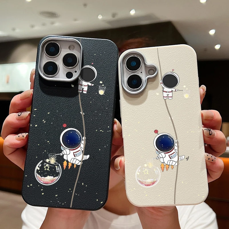 Astronaut Pattern TPU Phone Case For iPhone 16 15 Pro Max 15 14 Plus 13 12 Pro 11 Shockproof Soft Silicone Leather Texture Cover