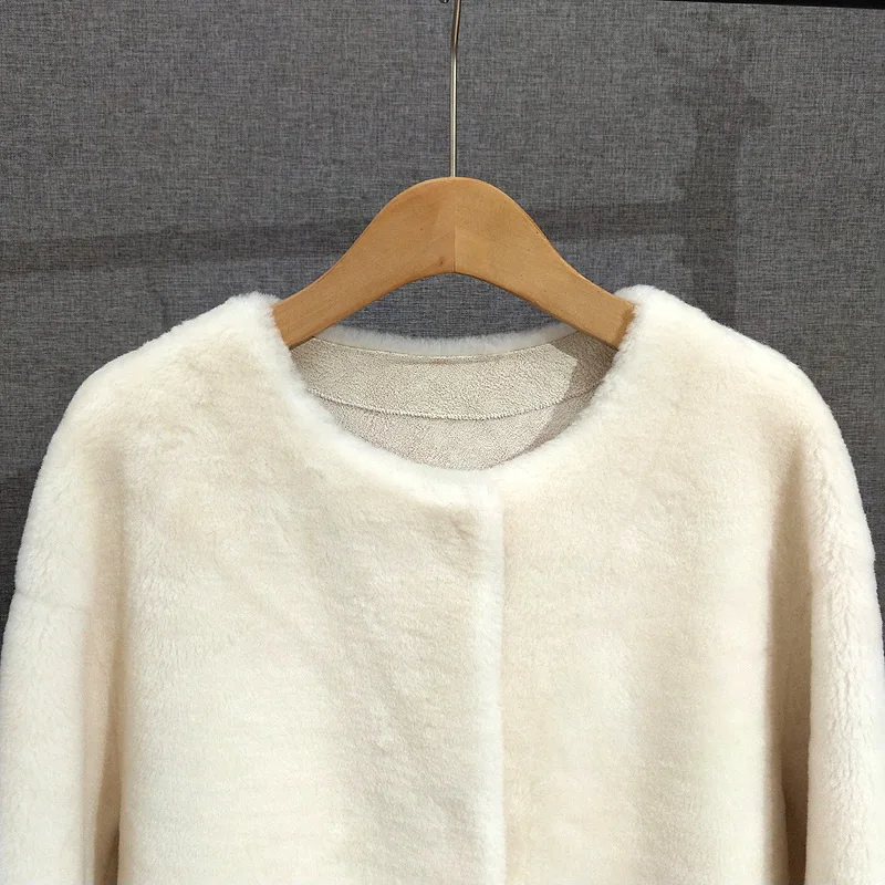 Women Simple Luxury Round Neck 100% Lamb Fur Long Coat Sheep Shearling Female Winter Warm Jacket Parka PT371