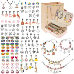 134/63Pc Charm Bracelet Making Kit DIY Beaded Crafts with Storage Box for Girl Birthday Gift Jewelry Making Necklace Hand Making