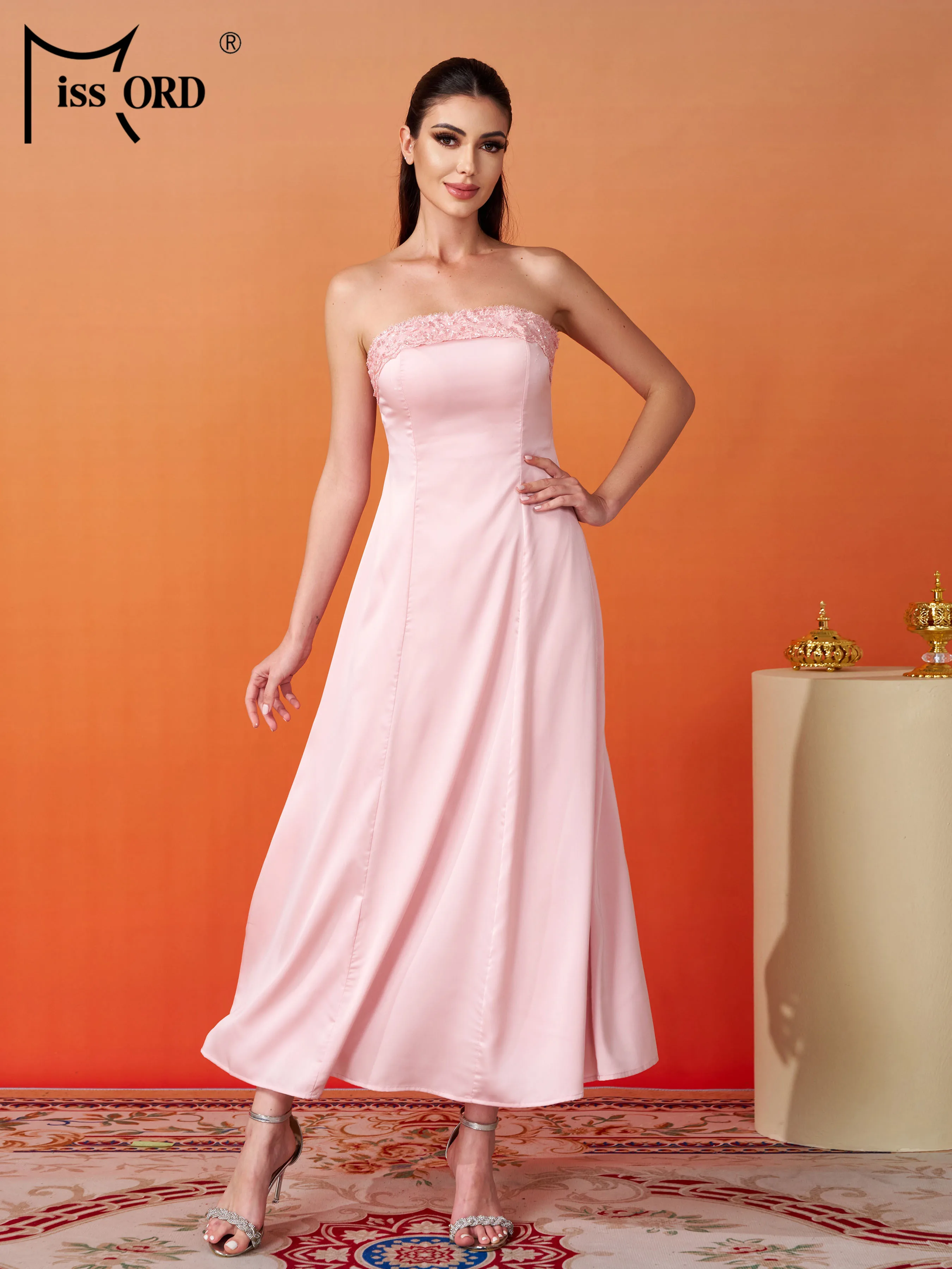 

Missord New Pink Chic Elegant Middle Eastern Evening Wedding Birthday Party High Quality Luxury Graduation Perform Maxi Dresses