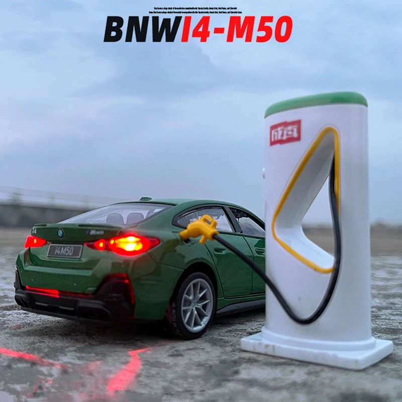 1:34 BMW I4 M50 Alloy New Energy Car Model Diecasts Metal Toy Vehicles Car Model High Simulation Sound and Light Childrens Gifts