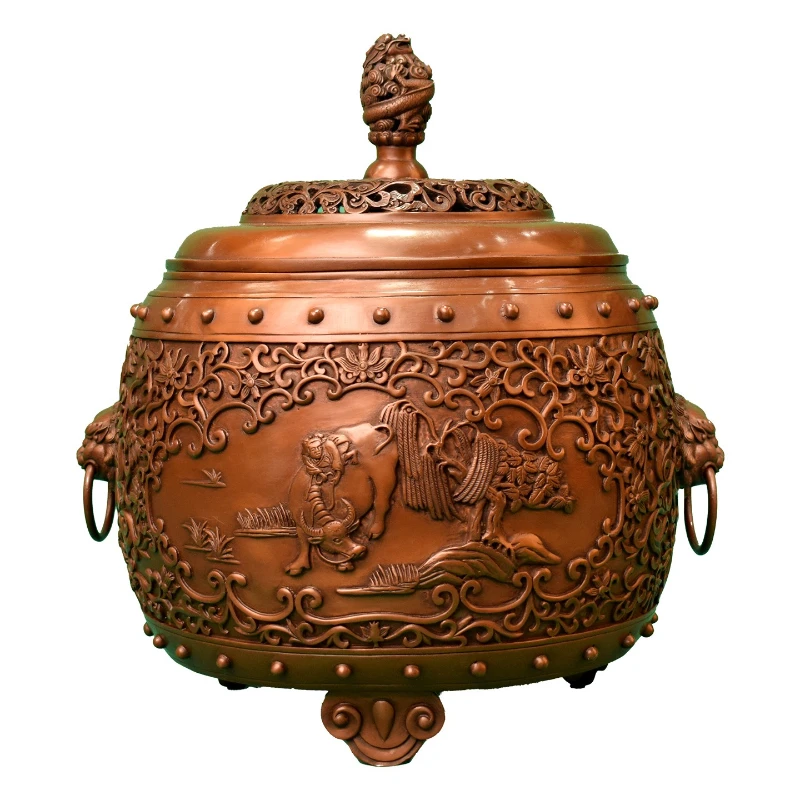 

Copper Chinese dragon button twisted branch pattern drum smoker antique home tea room entrance office ornament auspicious