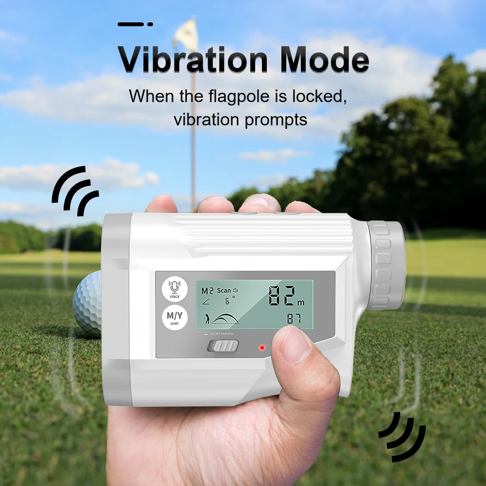 Imagem -02 - Golf Rangefinder com Voz Transmissão Laser Range Finder Flagpole Lock Inclinação Compensação Screen Display para Golf 1000y