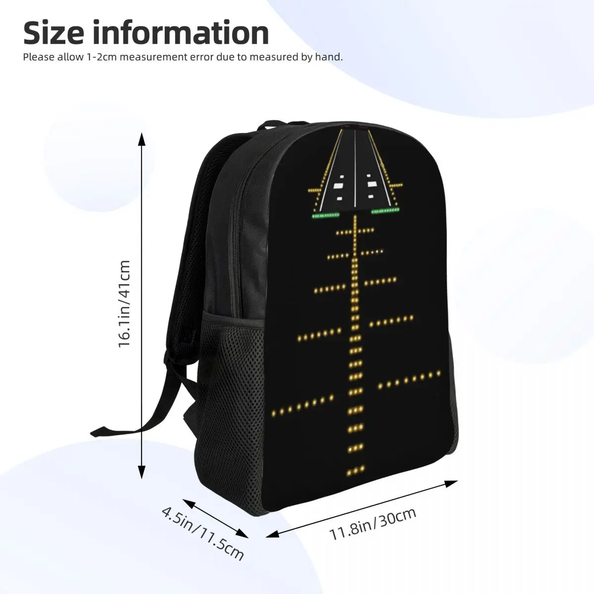 Runway Night View Aviation Airport Lights Student Backpack School Bag Hiking Travel Daypack for Men Women Bookbag Shoulder Bags