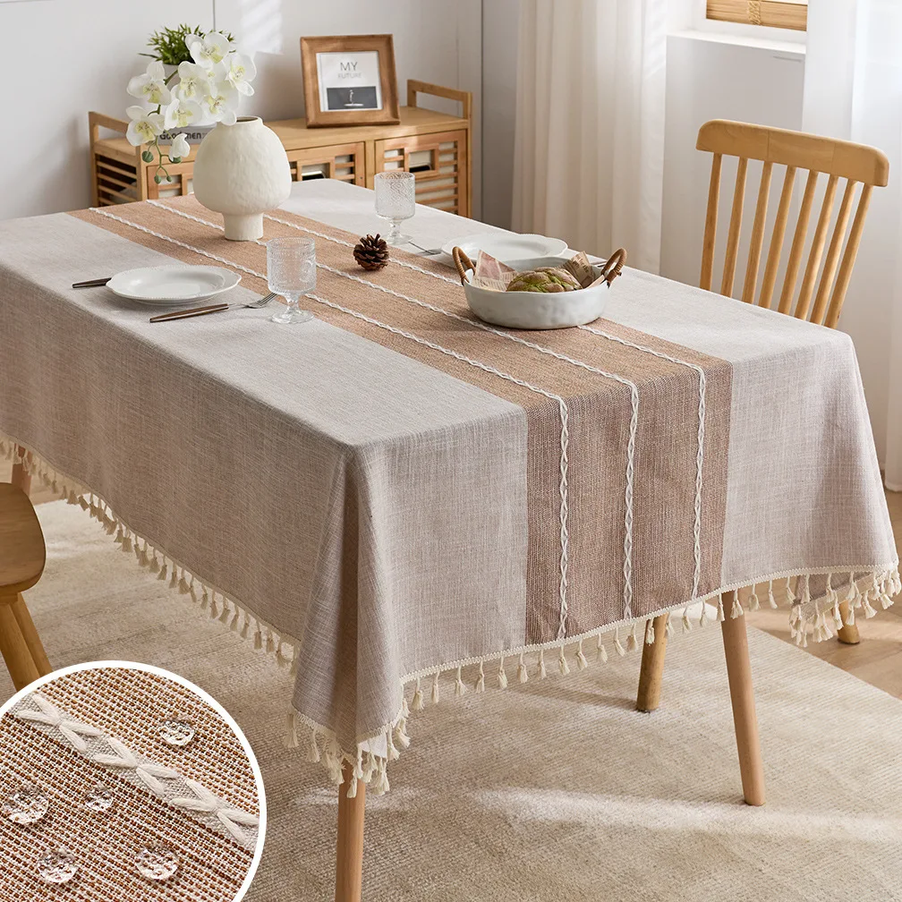 

Linen Cotton Tablecloth Round Rectangular Table Cloth soft fabric with tassels for Dining Coffee Table Kitchen Room Decor
