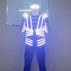 LED発光ベストメガネ手袋ボールルームホスト照明衣装マジシャンパフォーマンス服サーカスハロウィンLEDコスチュームジャケット