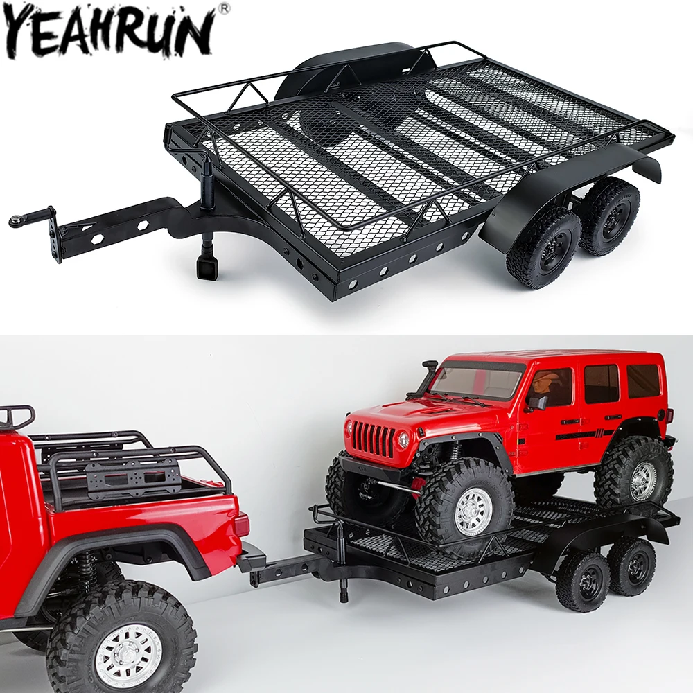 YEAHRUN Metal Trailer Car Cargo Carrier for 1/10 RC Crawler Axial SCX10 CC01 F350 HILUX 90034 D90 TRX-4 Upgrade Parts