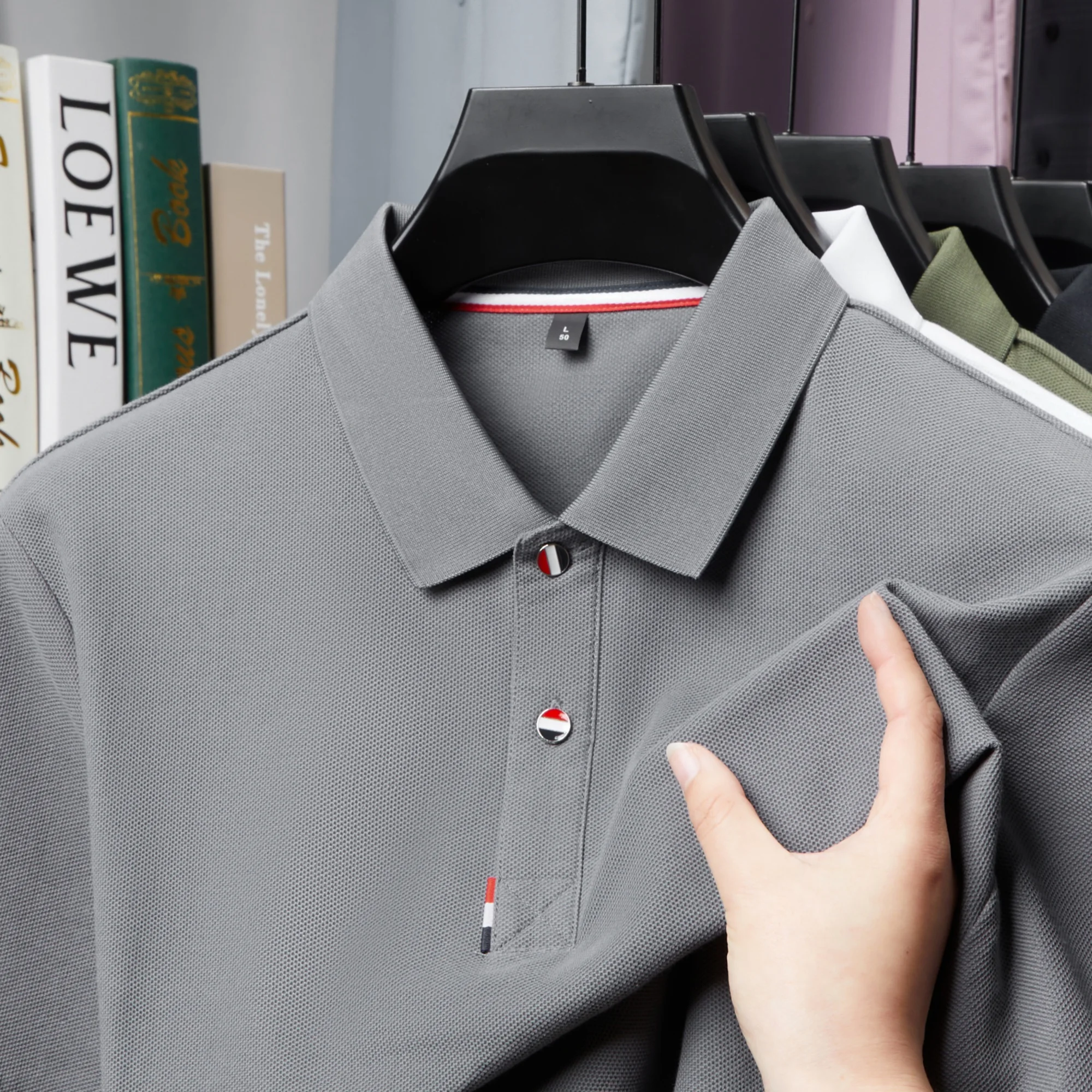 

High quality brand summer new product breathable short sleeve men business polo shirt fashionable monochrome flip collar T-shirt