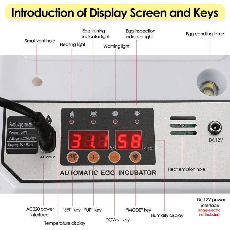 16 Eggs Farm Poultry Fully Automatic Turning Egg Incubator Dual-Electric Mini Household Brooder for Chicken Goose Duck Birds