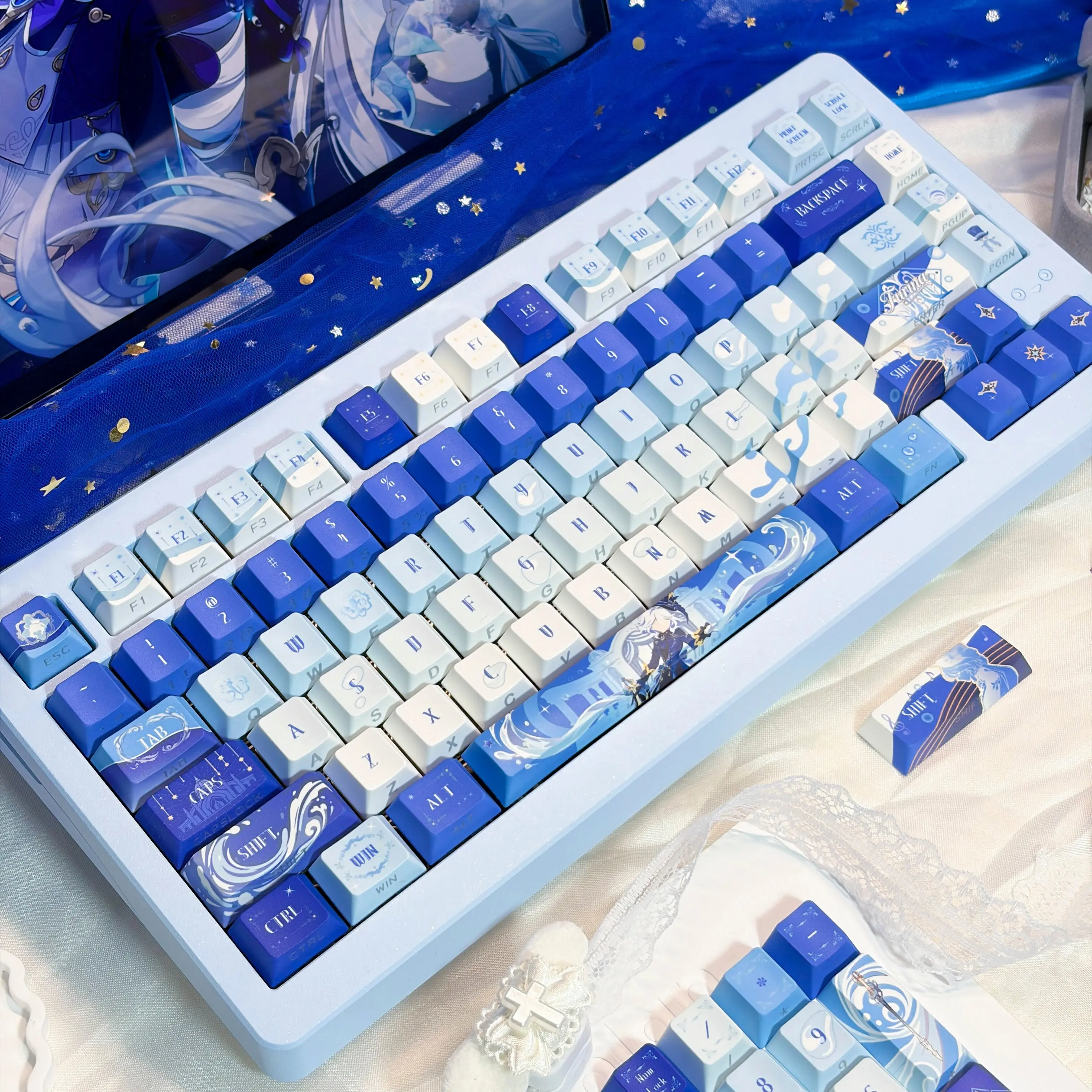 

MAIMOOO Genshin Impact Furina Keycaps Cherry Profile Side Engraved Anime Game Keycap PBT Custom Focalors Mechanical Keyboard Cap
