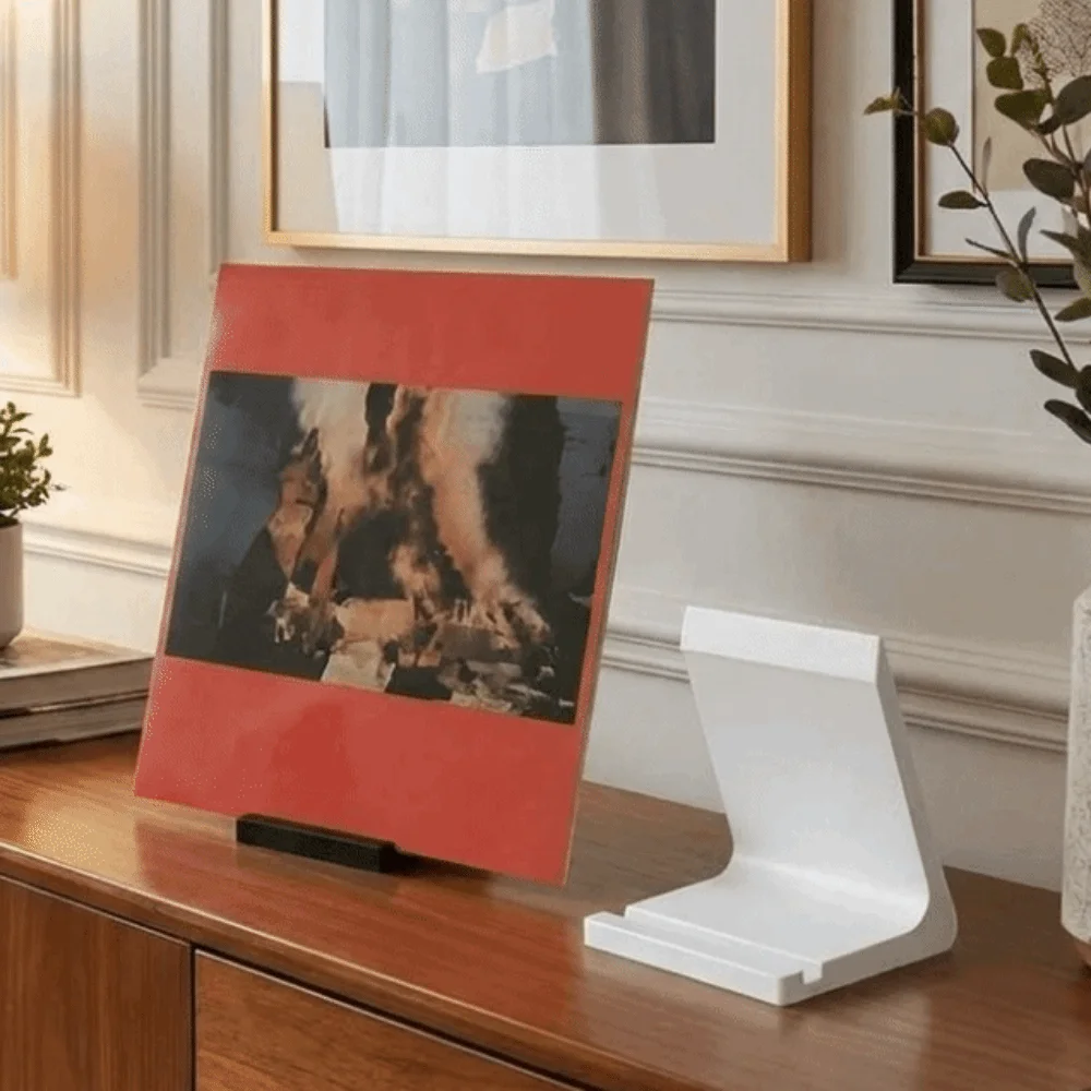 3D Printed Record Player Holder Slanted Support Front Stops Vinyl Record Stand Plastic Minimalist Vertical CD Holder