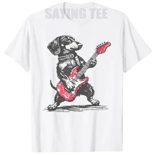 Camiseta Vintage de perro salchicha Weenie tocando la guitarra para hombres, amante de la música, traje gráfico Y2k, ropa informal divertida de Rock Hip Hop, camiseta con frase