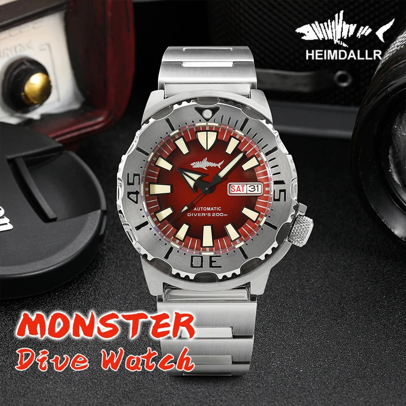 Heimdallr Monster Dive Watch Automatic Stainless Steel C3 Luminous Sapphire Crystal 200m Waterproof Mechanical Sport Men\'s Watch