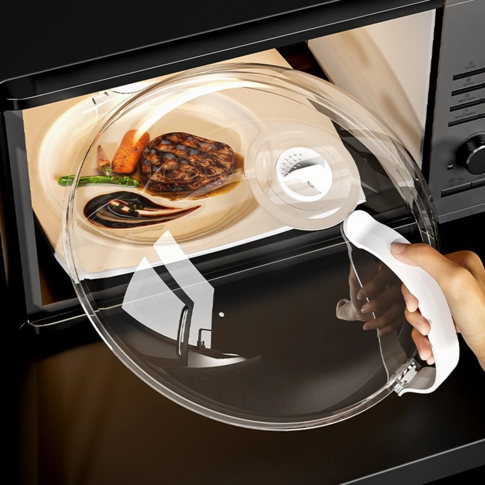 

The Third Generation Microwave Splash Cover Thickened Transparent Splash-proof Cover with Handle BPA-free Plate Food Cover