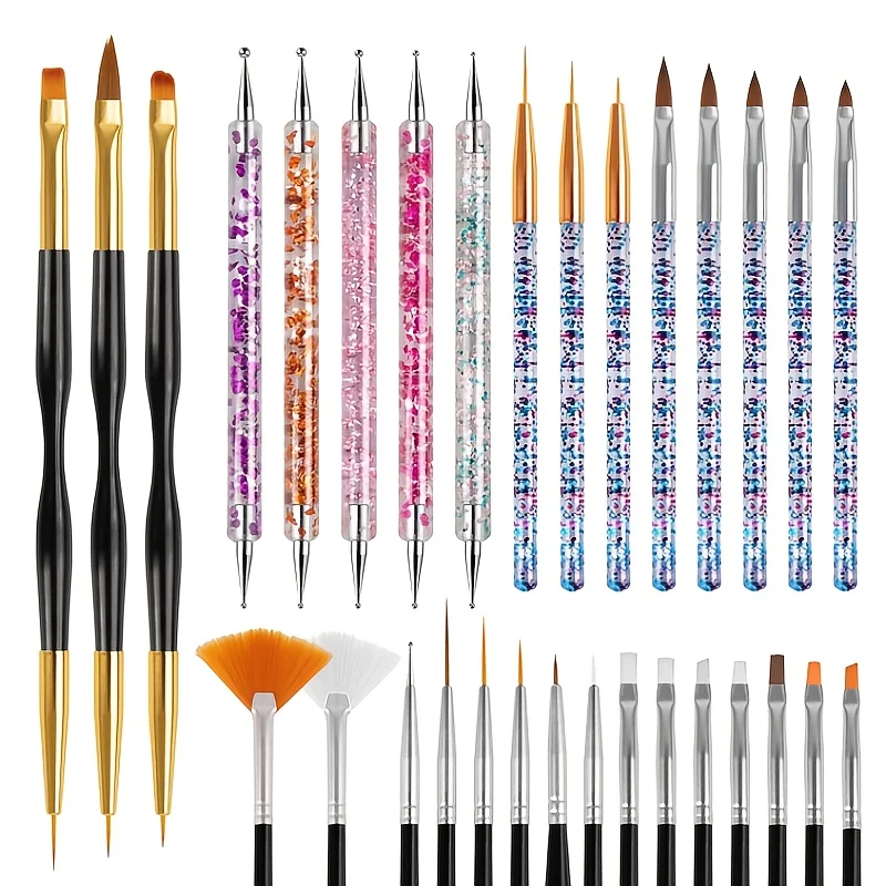 

31pcs Nail Art Brush Set, Dual-Ended Nail Decoration Tools, Dusting Brush, Long Line Design Brushes for Manicure