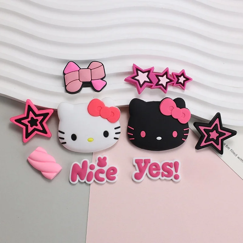 Miniso hello kitty sanrio gato dos desenhos animados 1 pçs diy sapato encantos acessórios fivela tamancos sandálias pino decorar presente da menina