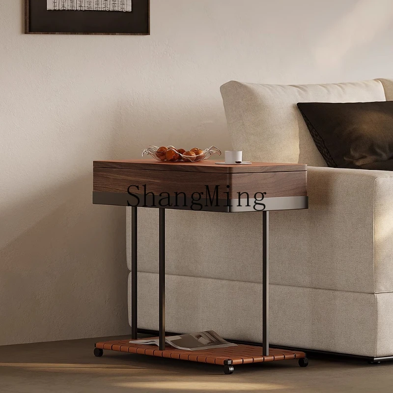 

SM Home Minimalist Sofa Side Art Walnut Removable Bedside Table Shelf