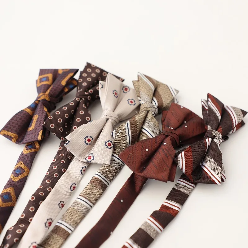 Beige Coffee Tone Gentleman Bow Tie, Striped Large Floral Pattern Men Bowtie, Elegant Formal Accessory for Wedding Banquet Party