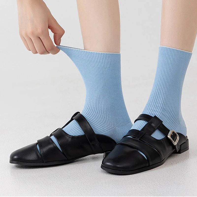 Women's Simple Candy Color Double Needle Slouch Socks Breathable Sweat Absorbent Skin Friendly Versatile Casual Socks