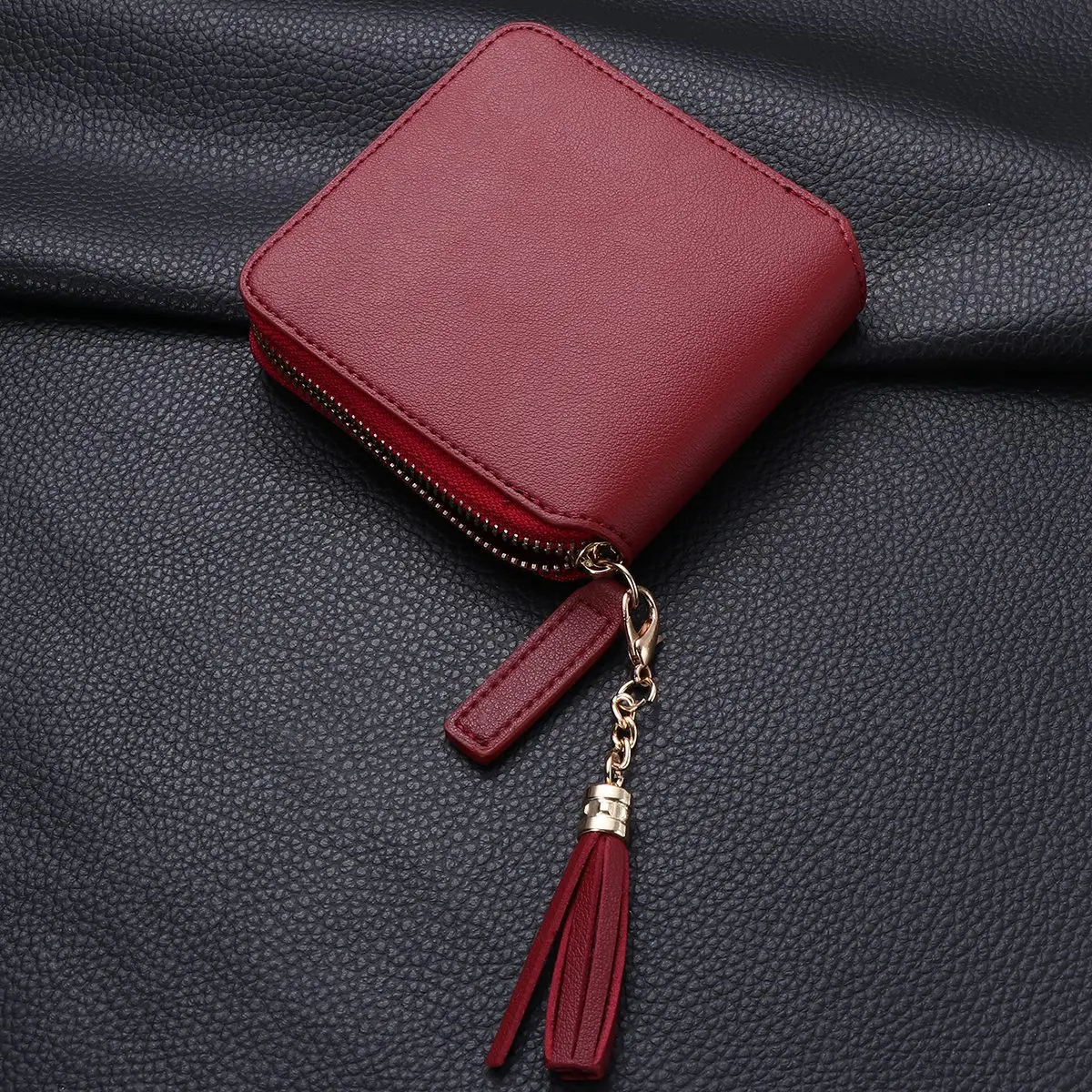 

Short Wallet Women Pu Compact Clutch Purse Lightweight Fashion Purse Handbag Tassel Daily Use Gift Wine Red