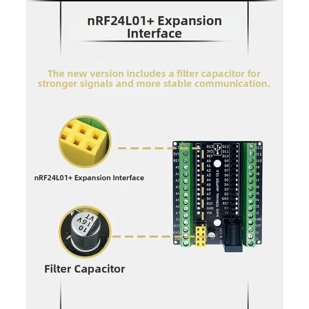 2pcs Wireless Module Expansion Board for For arduino For nano For v3.0 with NRF2401+ Interface DC Power Support