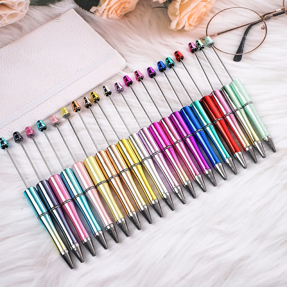 30Pcs New DIY Electroplated Bead Pen Puzzle Student Beadable Gift Pens Stationery Beads Writing Pen School Office Supplies