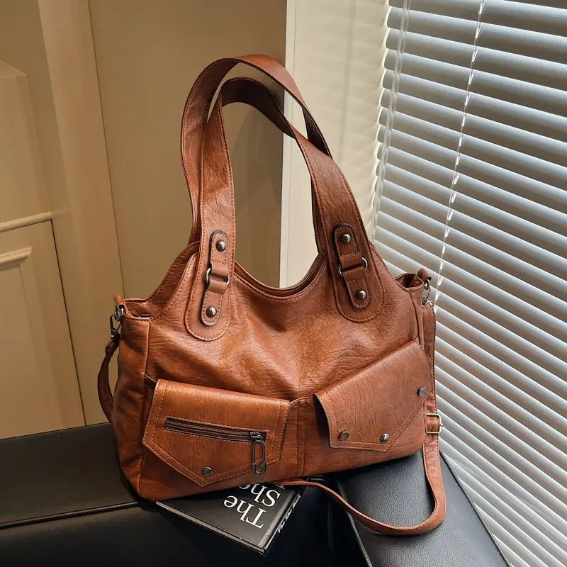 

Premium Sense Large-capacity Bag Women's New Retro Soft Leather Shoulder Underarm Bag Versatile Portable Messenger Bag Exquisite