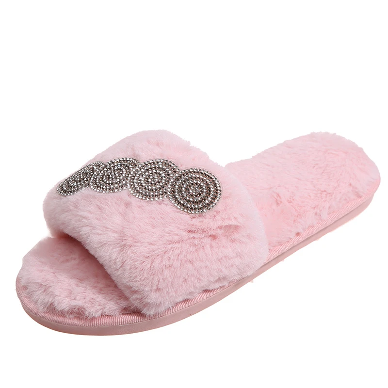 Grube puszyste futrzane kapcie damskie 2024 New Spring House Warm Furry Slippers Women Flip Flops Home Slides Flat Indoor Floor Shoes