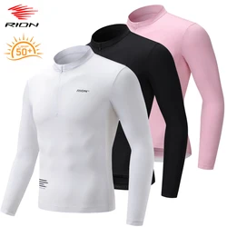 RION Cycling Jersey Men's Bicycle Shirts Half Zipper Long Sleeves Road Bike Clothing Sun Protection UPF 50+ Slim Fit 15℃- 24℃