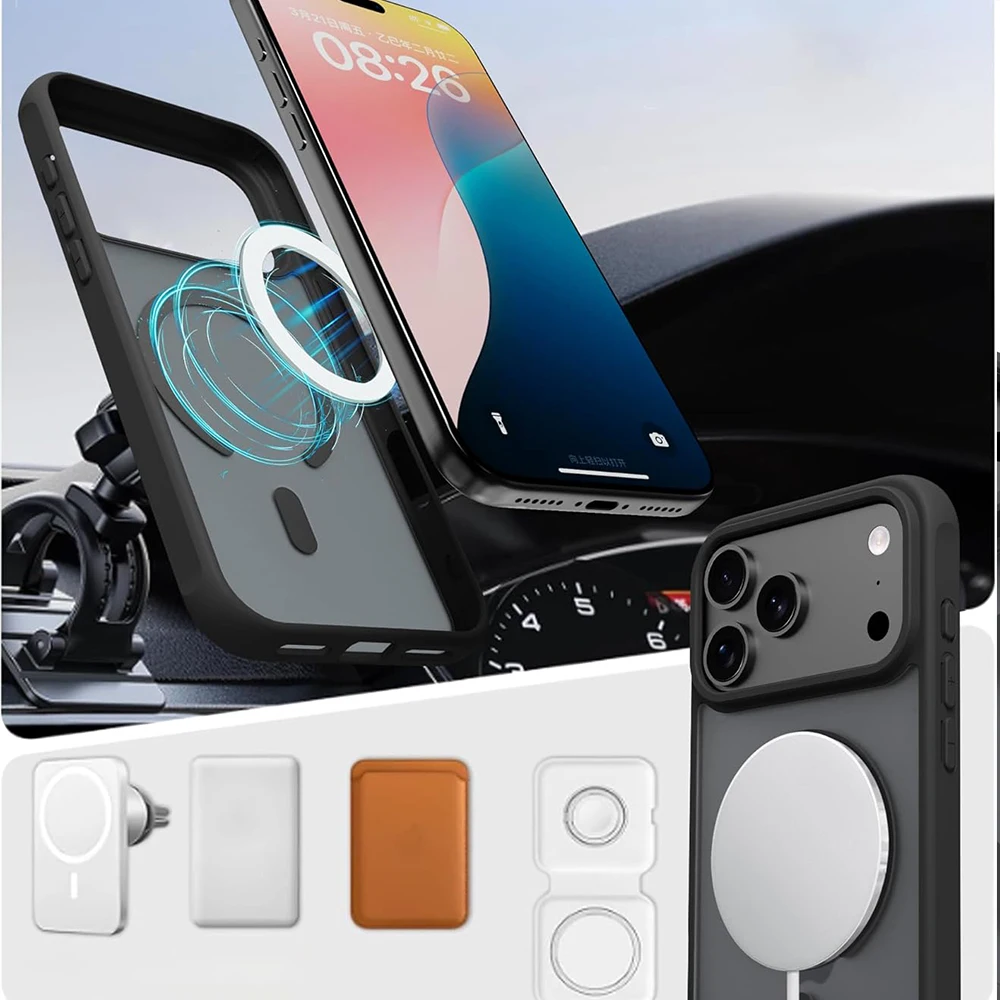 Metal Ring Stand Matte Magnetic Case for Magsafe iPhone 17 Pro Max/17Pro/17Air with Lens Protector For Magsafe Wireless Charging