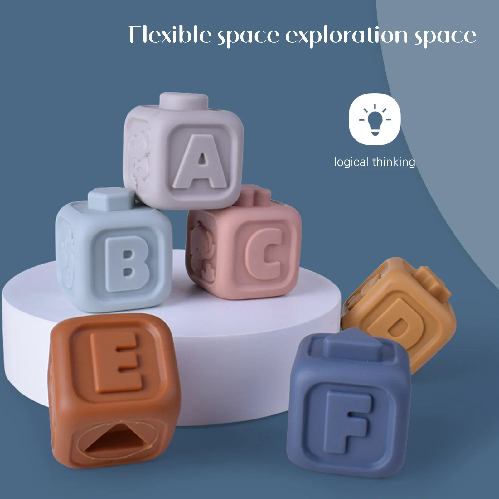 Block Toy Soft Silicone Stacking Tower Soft Cubes Bath massaggiagengive sonagli Building Blocks Toddlers Montessori Educational for Kids