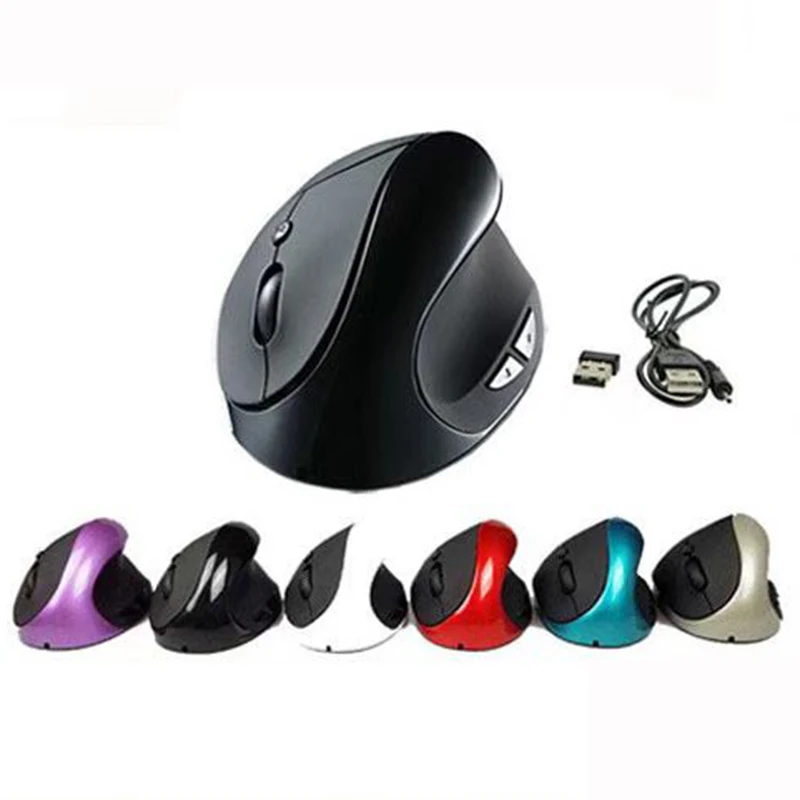 Rato sem fio recarregável vertical sem fio usb com fio mouse ergonômico receptor usb 1600 dpi ajustável 6 botões ratos para jogos