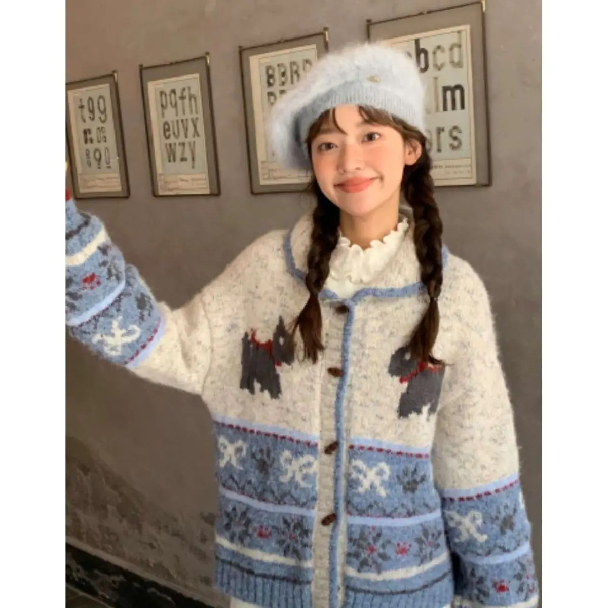 

Gagaok вязаный кардиган 2022, осень-зима, жаккардовый свитер с отложным воротником, пальто, корейский модный теплый утягивающий топ с длинными рукавами