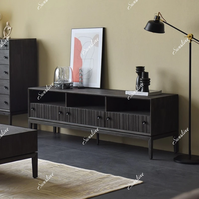 Imported retro solid wood TV cabinet small apartment living room floor coffee table