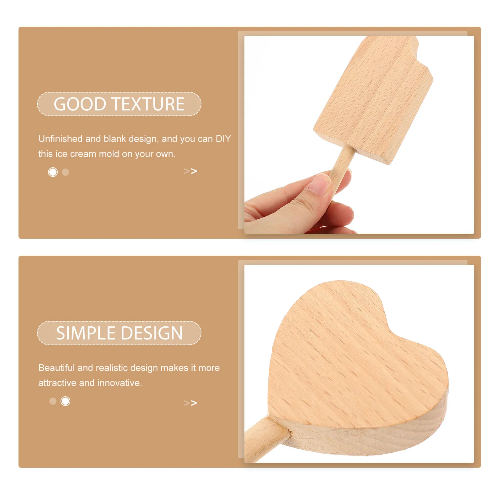 

7 Pcs Ice Cream Popsicle Decoration Realistic Model Unfinished Molds Paper Cut Showcase Display Mould Wood Simulated